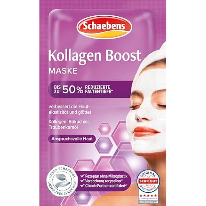 Schaebens COLLAGEN BOOST MASK - INTENSIVE CARE FOR SMOOTHER AND YOUNGER LOOKING SKIN WITH COLLAGEN, BAKUCHIOL AND GRAPE SEED OIL FOR DEMANDING SKIN, 2 APPLICATIONS - Image 1